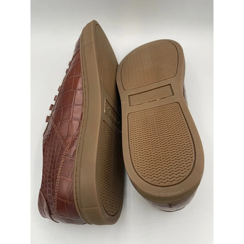 Studio‎ Belvedere Bernardo II Mens 9.5 D Cognac Croc Embossed Leather Sneakers